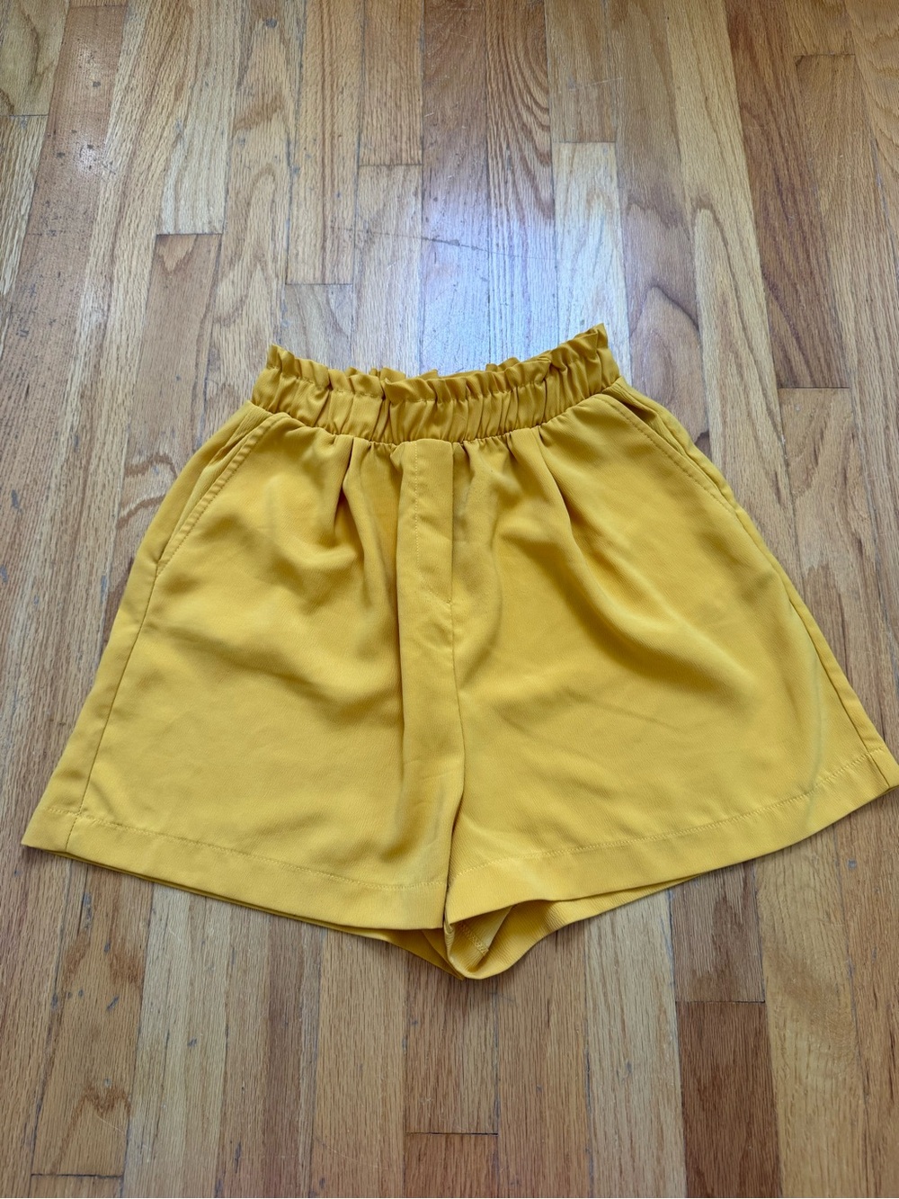 Bershka Mustard Yellow High-Waist Elastic Shorts